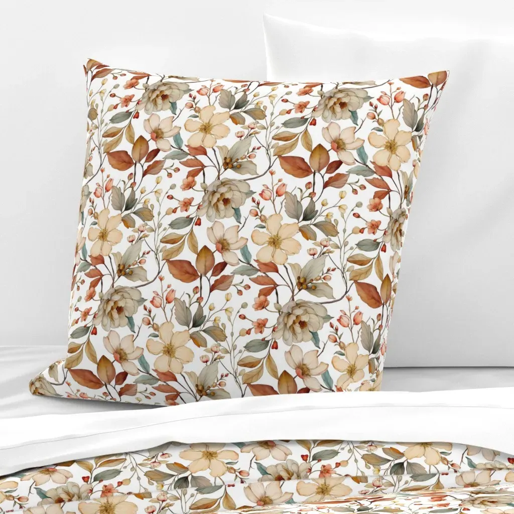 Floral Vines Branches Leaves Euro Pillow Sham - Creamy Beige product