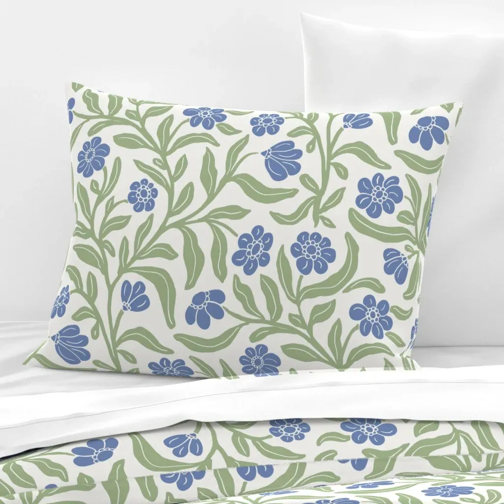 Floral Vines Standard Knife Edge Cushion Cover - Blue, Cotton Sateen product