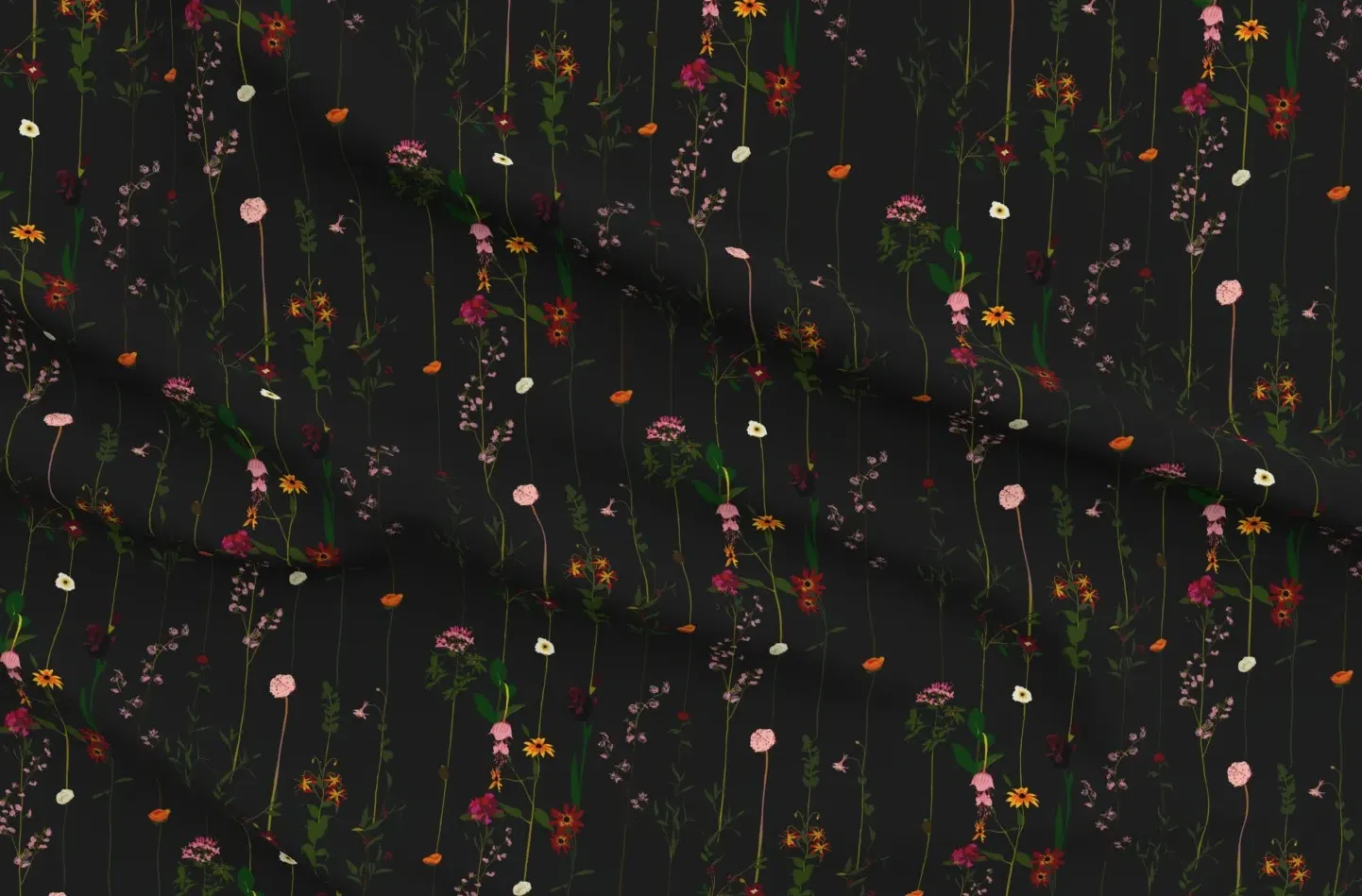Floral Wallroll Custom Printed Fabric - Black, Green product