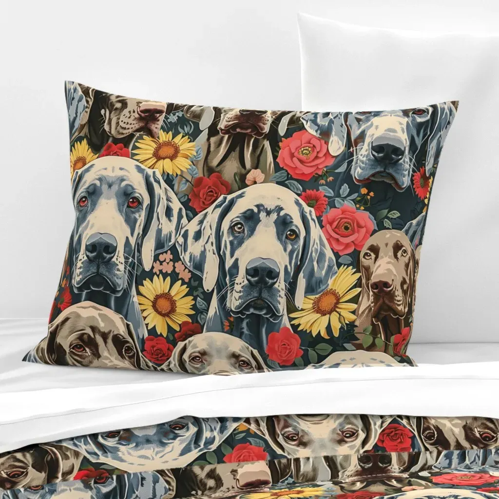 Floral Weimaraner Standard Cushion Cover - Gray, Cotton Sateen product