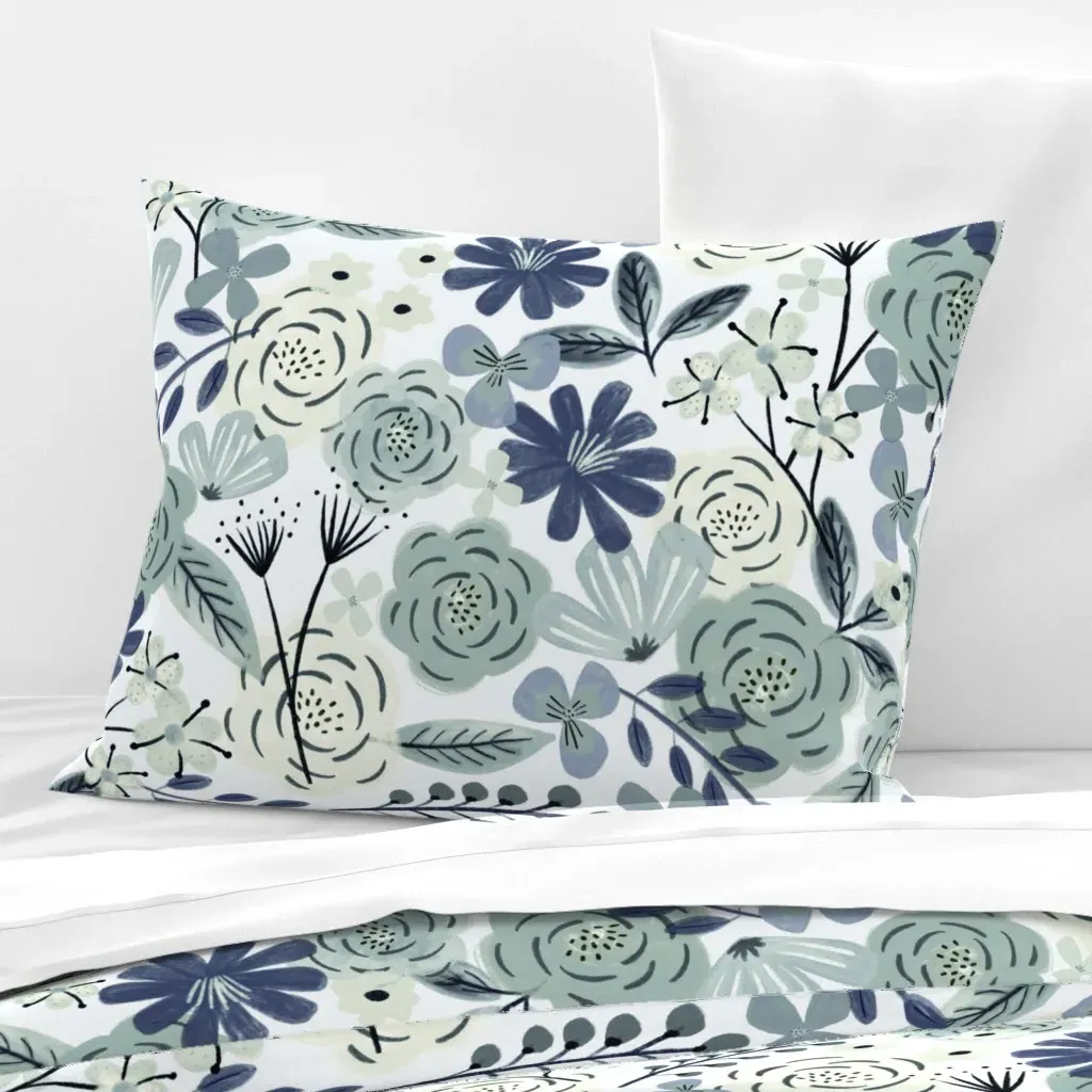 Floral Wilderness Standard Knife Edge Pillow - Dusty Blue, Cotton Sateen product