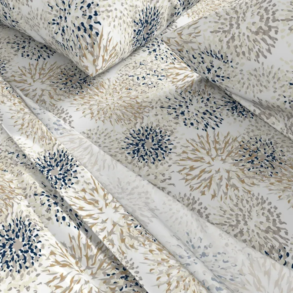 Floralexplosion Navycreamgrey Paducaru King Sheet Set - Beige alternate view