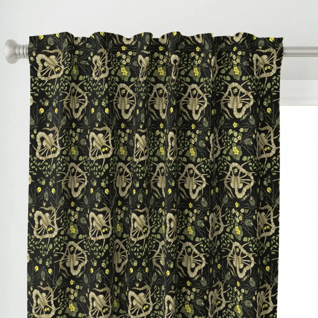 Florid-Facehugger Curtain Panel - Olive Green alternate view