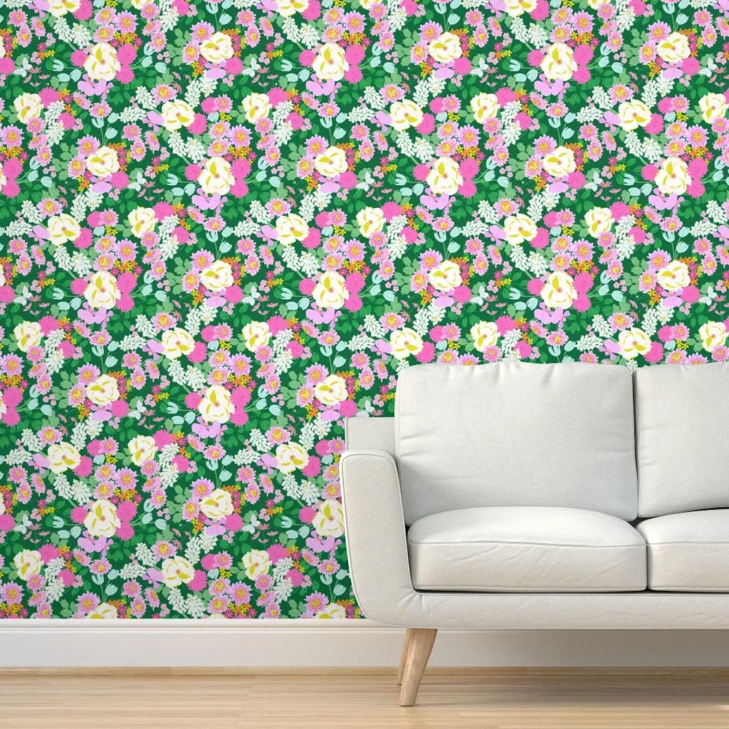 Floriography Floral Garden Butterfly Peel and Stick Wallpaper - Green product