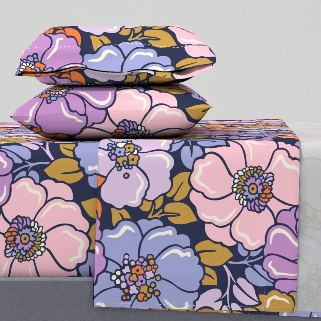 Flower Bloom Large Scale King Sheet Set - Purple product