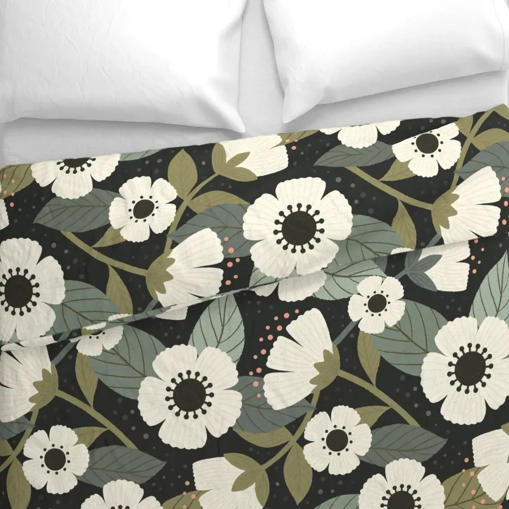 Flower Blossoms And Leaves Duvet Cover - White alternate view