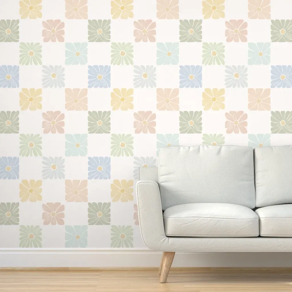 Flower Checkerboard Large Peel and Stick Wallpaper - Light Pink product