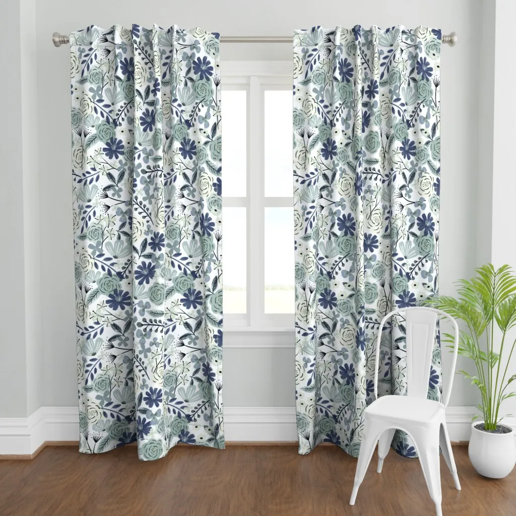 Flower Child Boho Curtain Panel - Dusty Blue product
