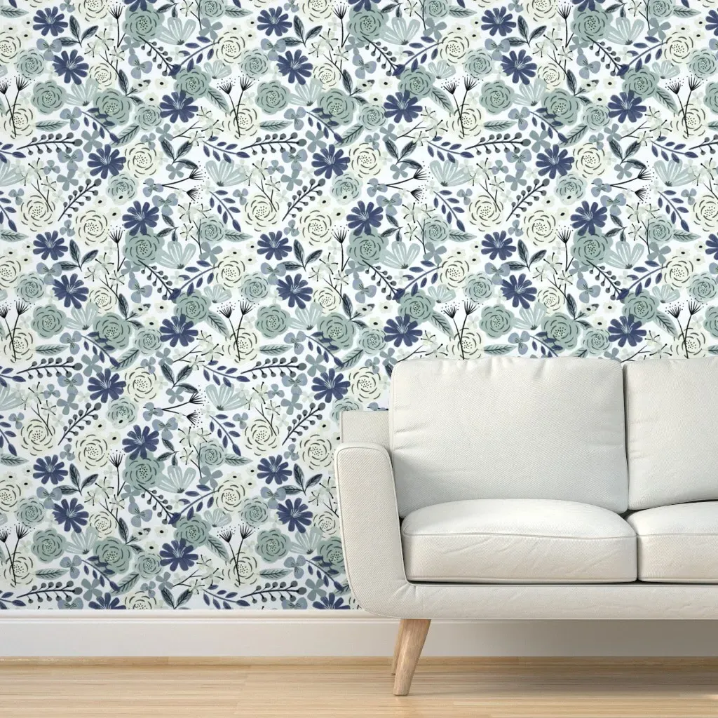 Flower Child Boho Floral Peel and Stick Wallpaper - Dusty Blue product