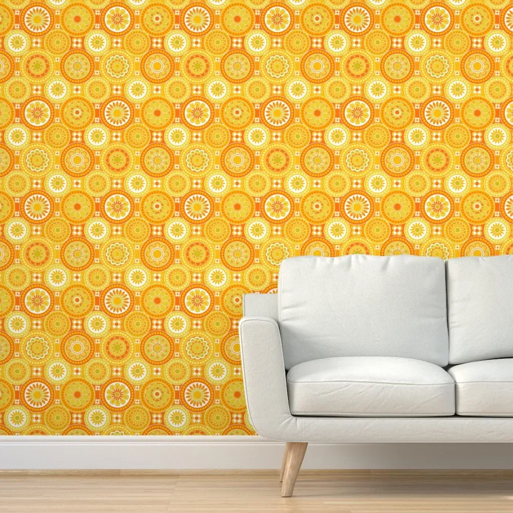 Flower Circle Tiles Peel and Stick Wallpaper - Orange product