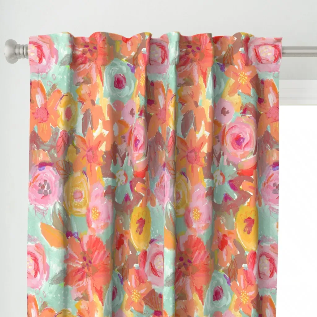 Flower Field Abstract Curtain Panel - Coral alternate view
