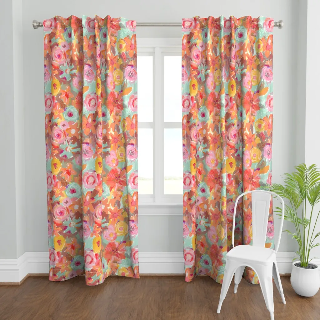 Flower Field Abstract Curtain Panel - Coral product