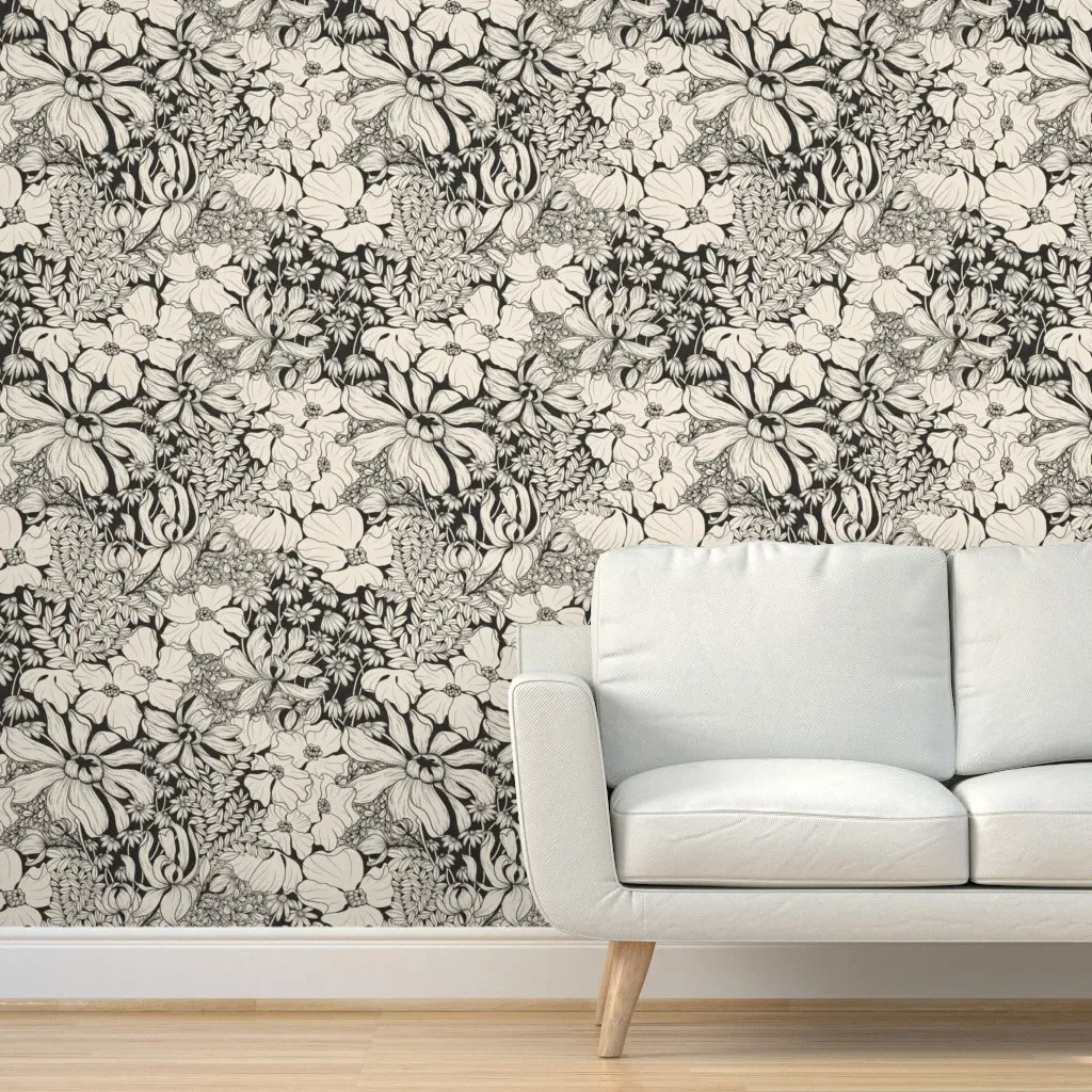 Flower Flow Large Peel and Stick Wallpaper - Black and White product