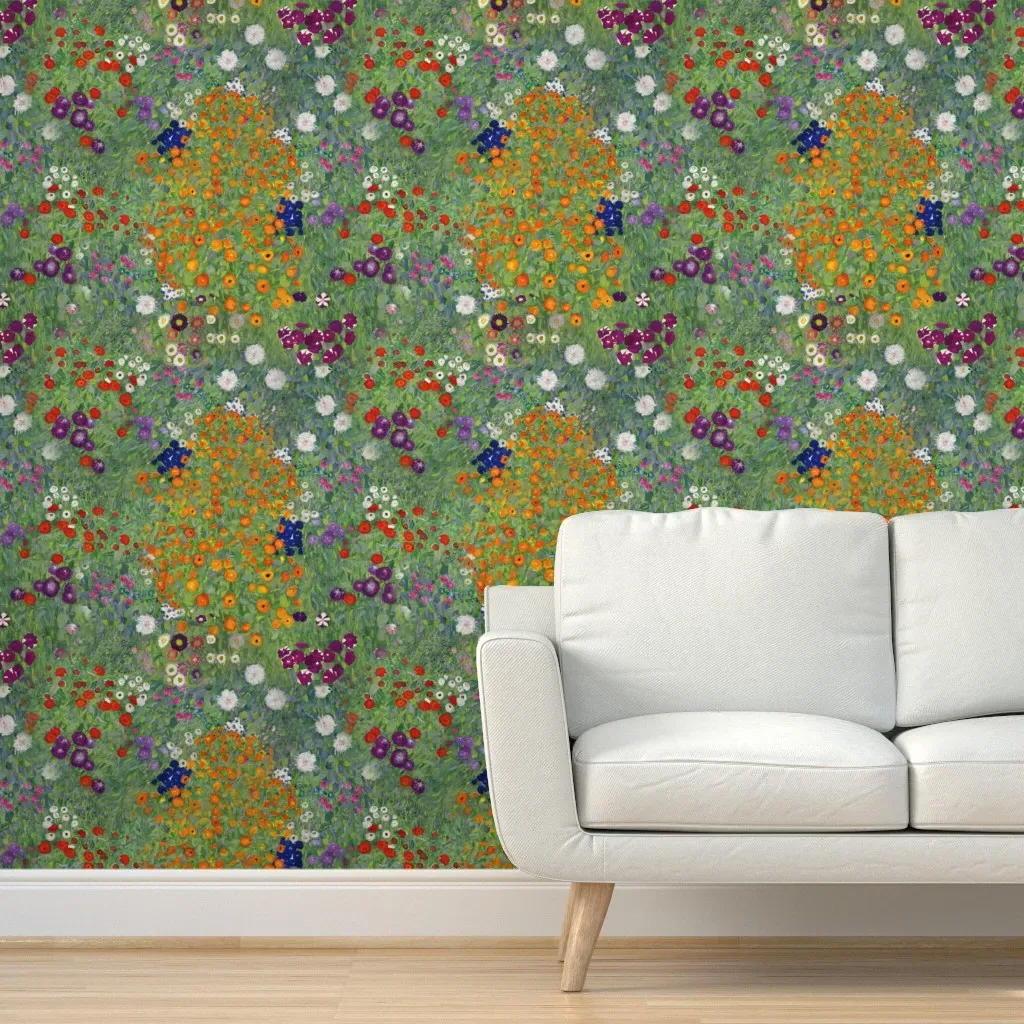 Flower Garden By Gustav Klimt Peel and Stick Wallpaper - Green product