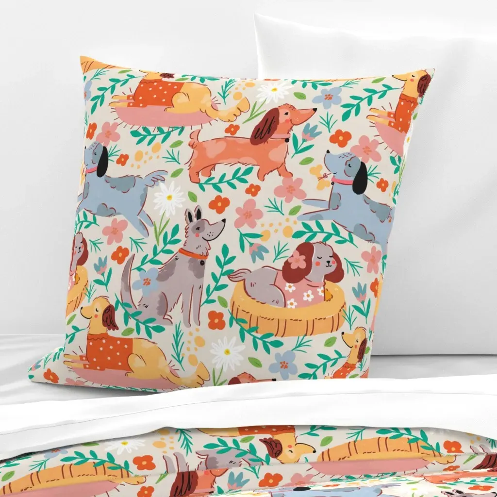 Flower Garden Dogs Large Scale Euro Pillow Sham - Beige product