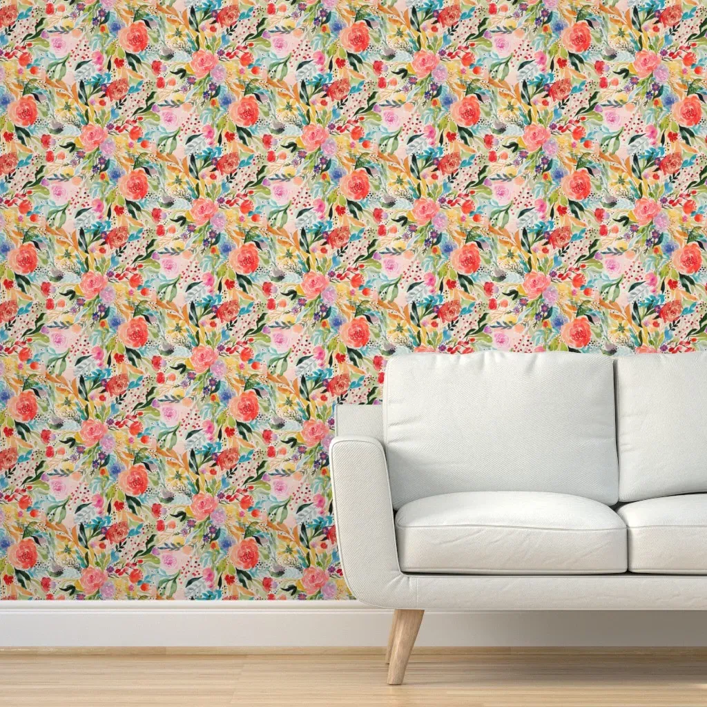 Flower Joy Peel and Stick Wallpaper - Brown, Green, Red product