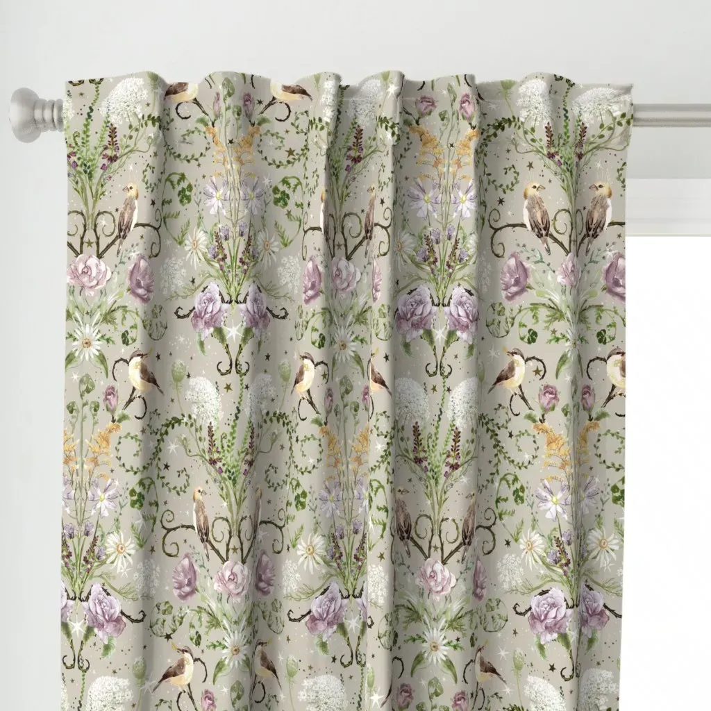 Flower Meadow Damask Curtain Panel - Dusty Rose alternate view