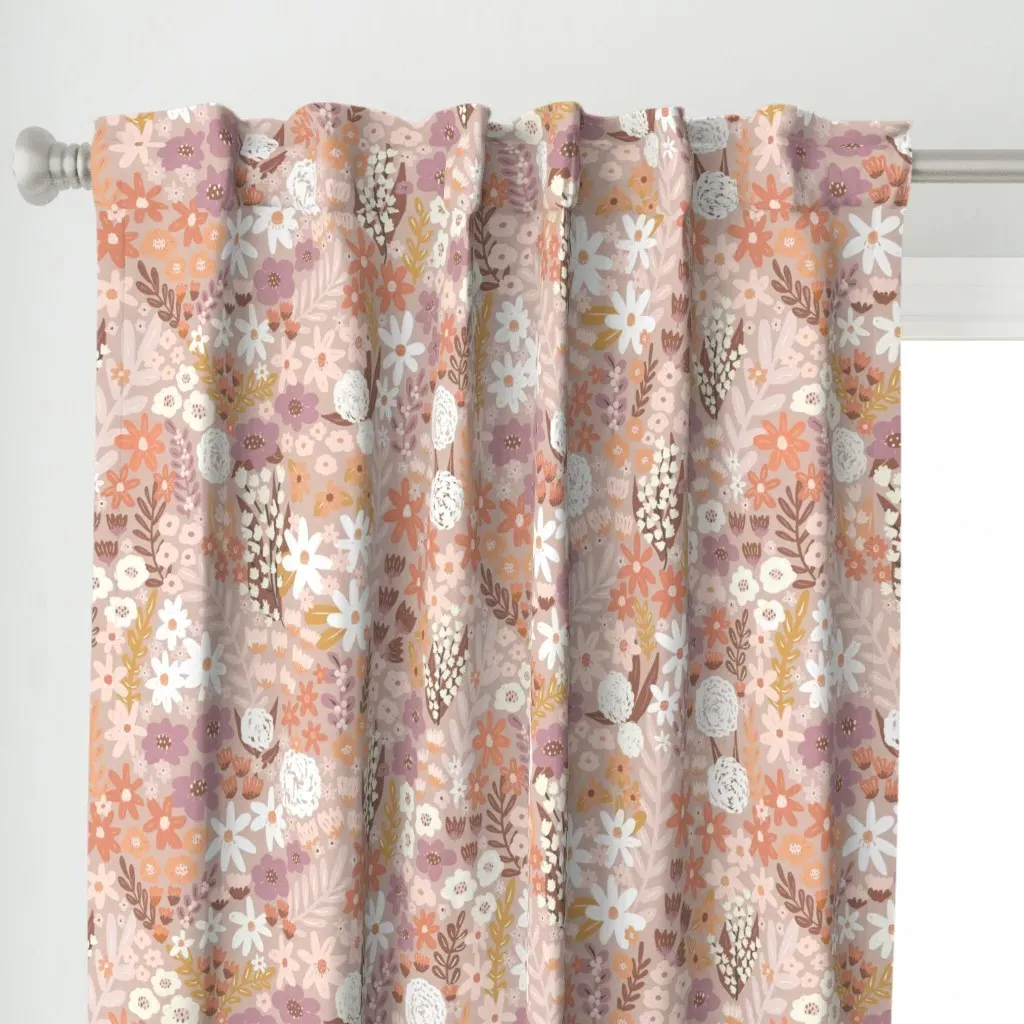 Flower Meadow Earth Tones Curtain Panel - Dusty Rose alternate view