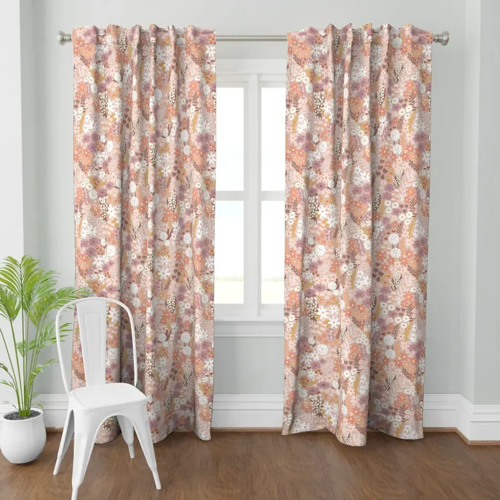 Flower Meadow Earth Tones Curtain Panel - Dusty Rose product