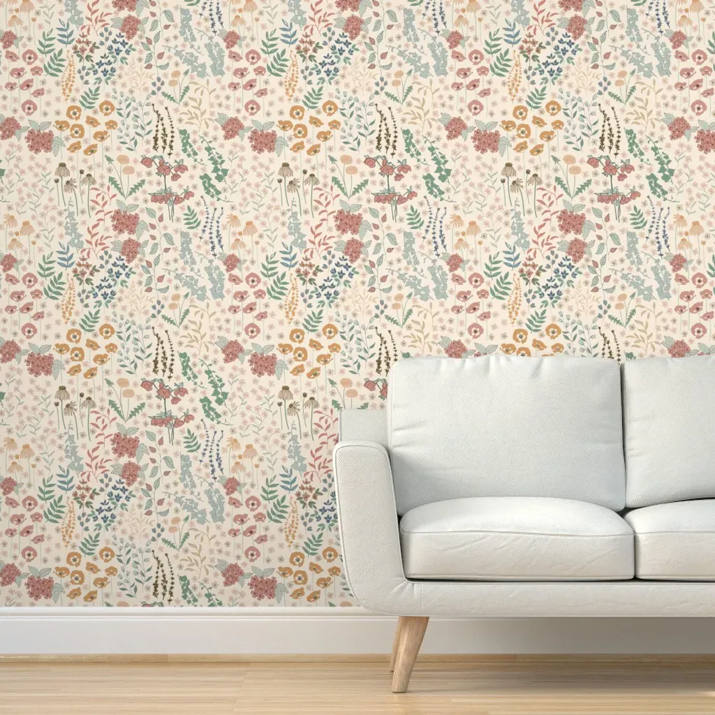 Flower Meadow Peel and Stick Wallpaper - Dusty Rose product