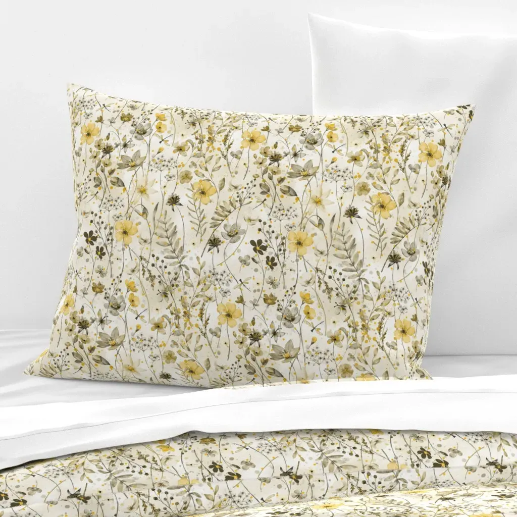 Flower Paradise Standard Knife Edge Pillow - Yellow, Cotton Sateen product
