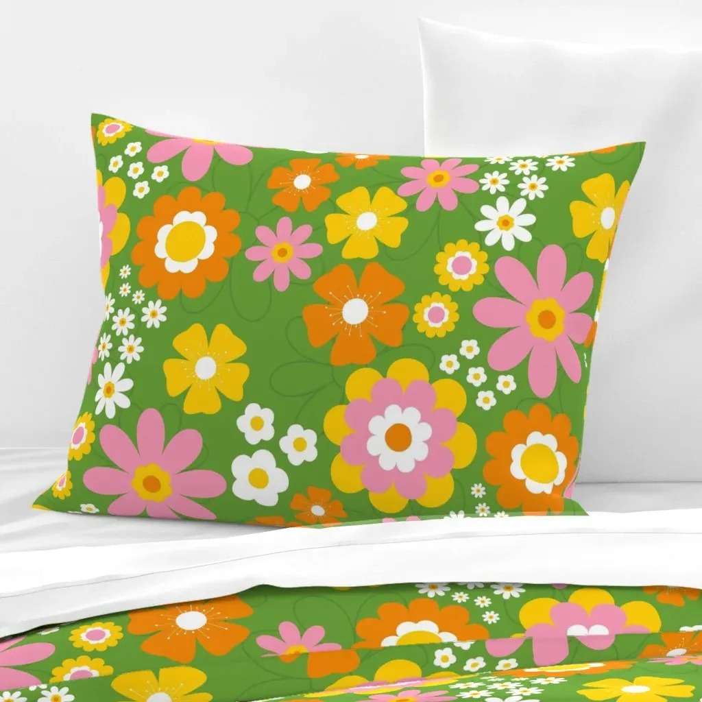 Flower Power 60S Standard Knife Edge Cushion - Green, Cotton Sateen product