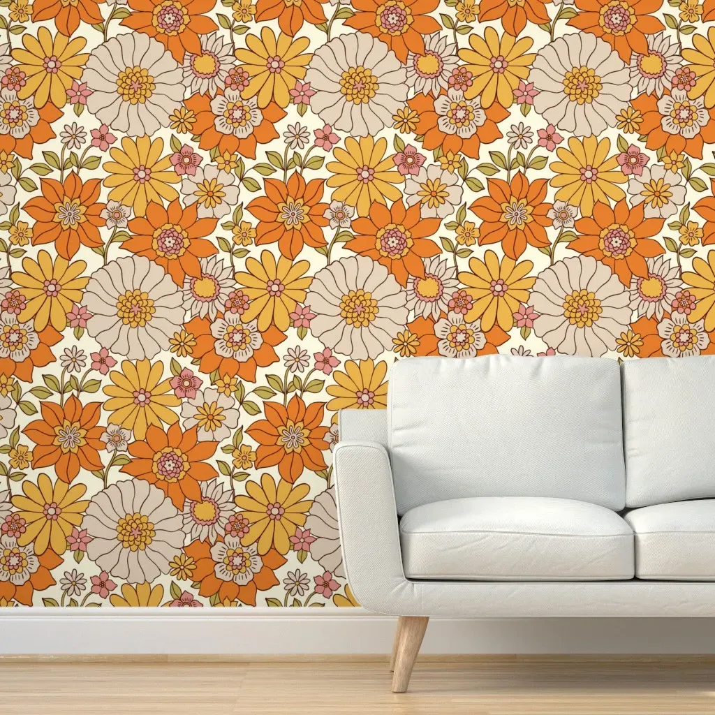 Flower Power Large Peel and Stick Wallpaper - Orange product