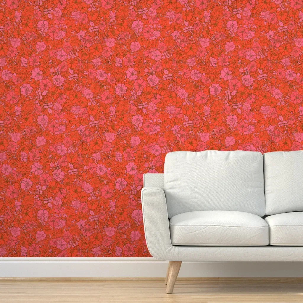 Flower Power Peel and Stick Wallpaper - Red product