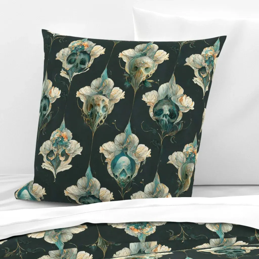 Flower Skull Brocade Euro Pillow Sham - Off-White product