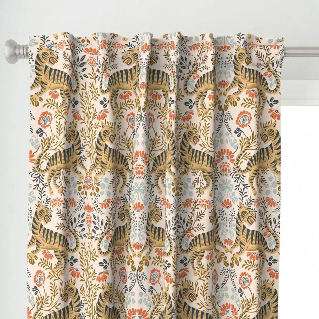 Flower Tiger Curtain Panel - Mustard Yellow alternate view