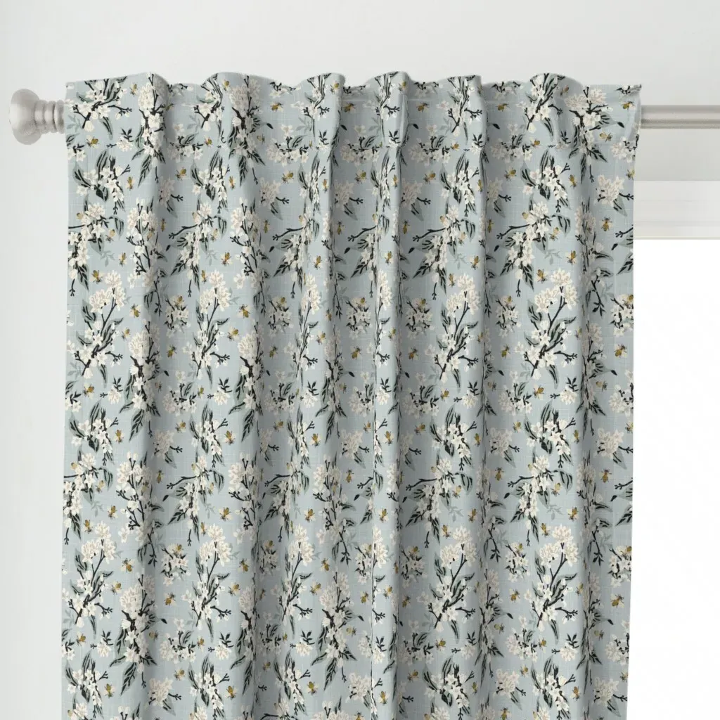 Flowers And Bees Curtain Panel - White alternate view