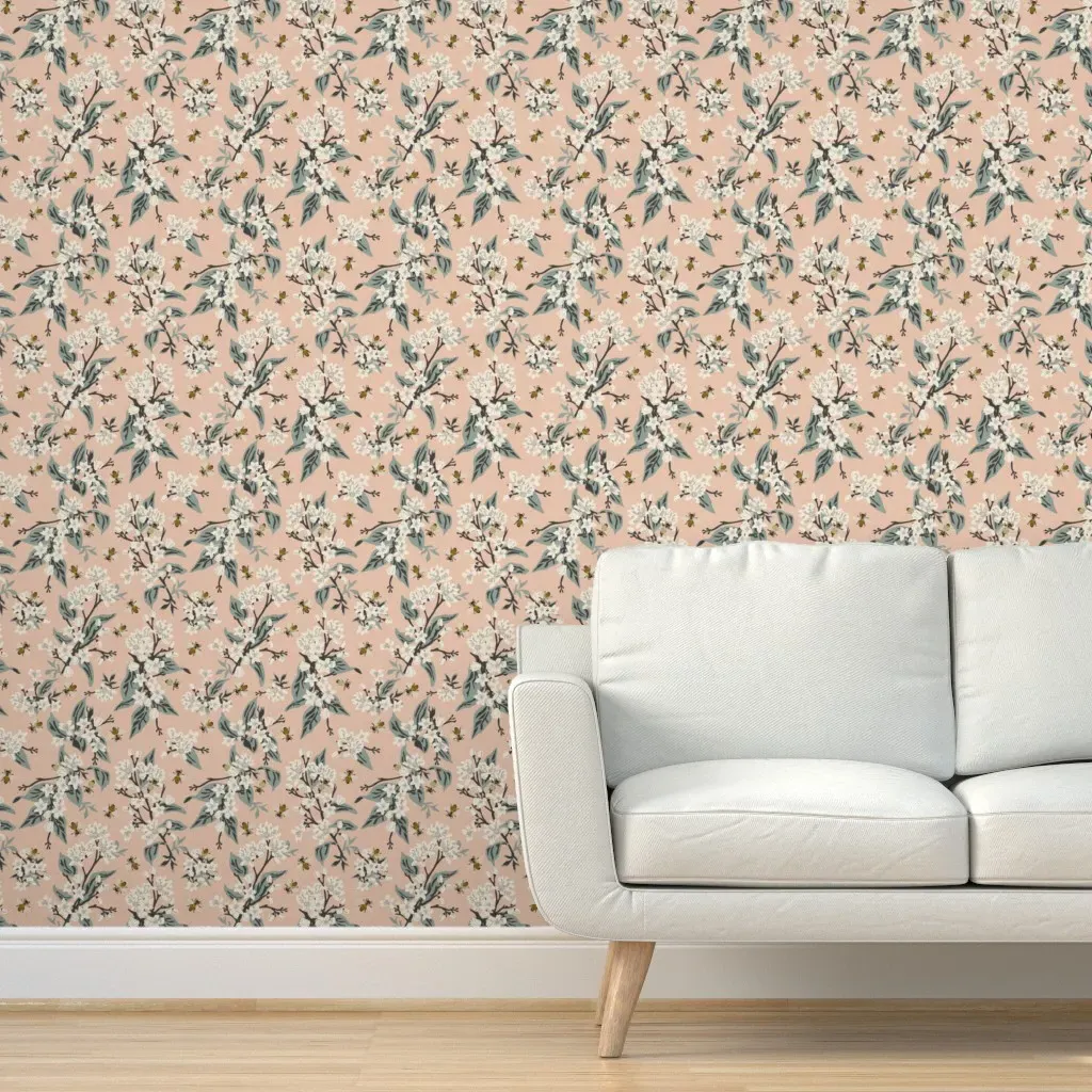 Flowers And Bees Peel and Stick Wallpaper - Blush product
