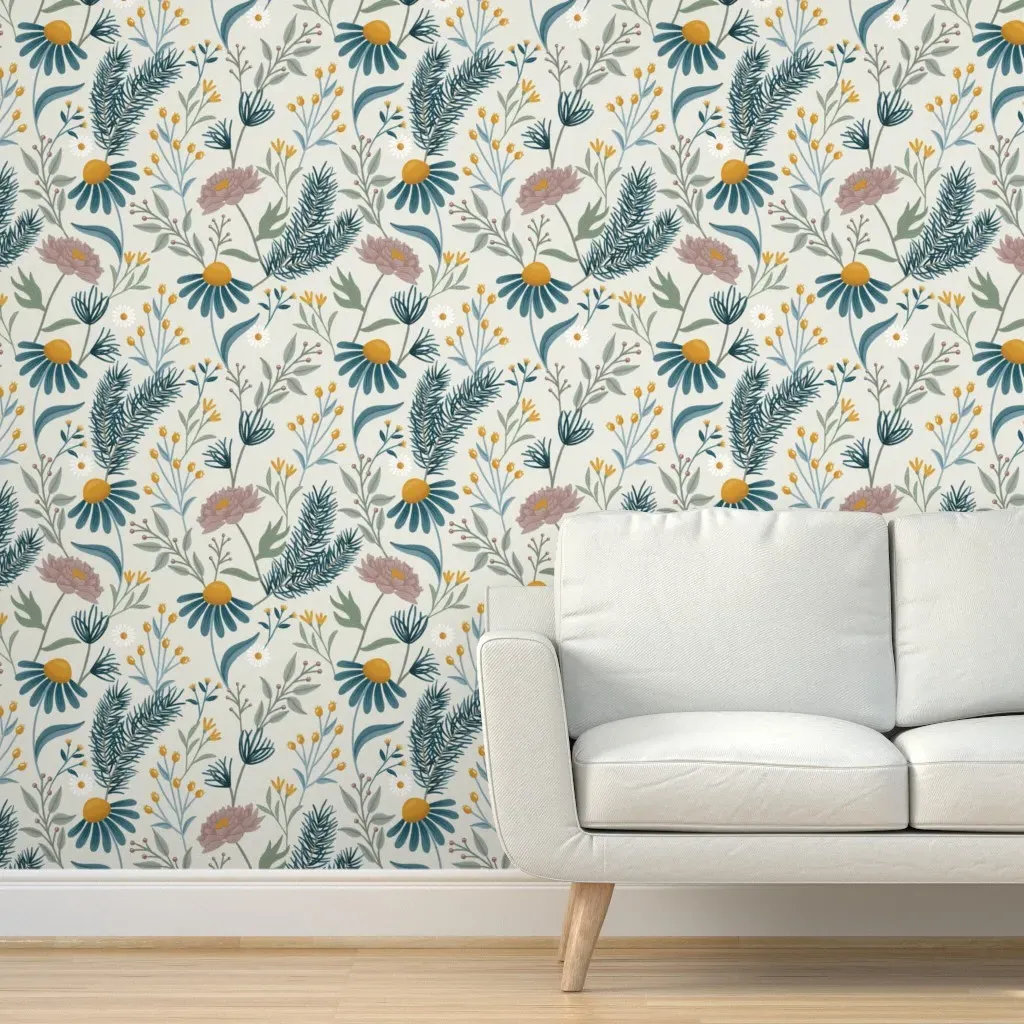 Flowers and Berries Peel and Stick Wallpaper - Teal product