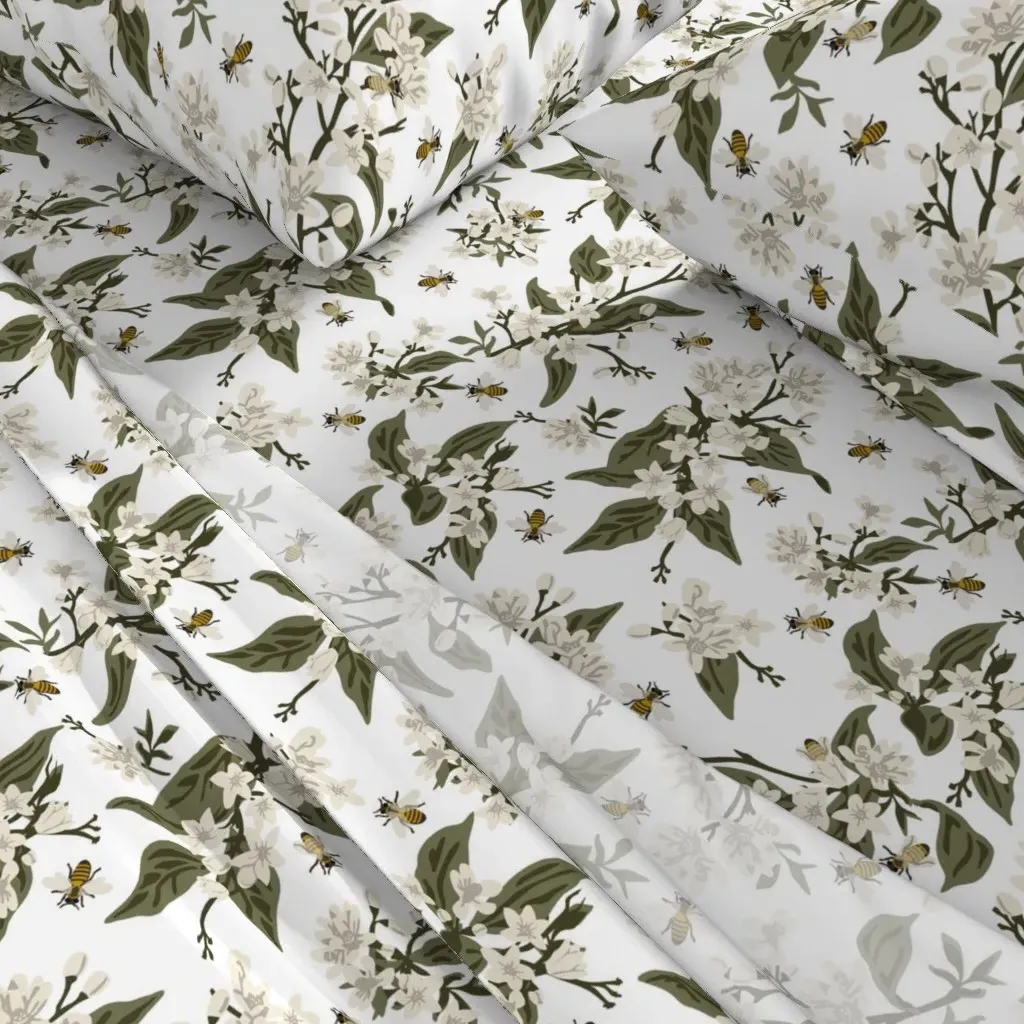 Flowers And Honey Bees Queen Sheet Set - White alternate view