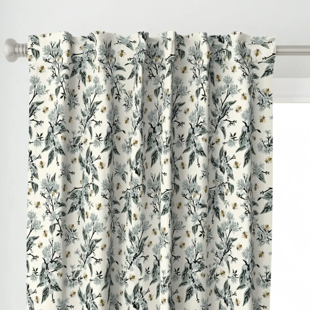 Flowers & Bees Large Curtain Panel - Light Blue alternate view