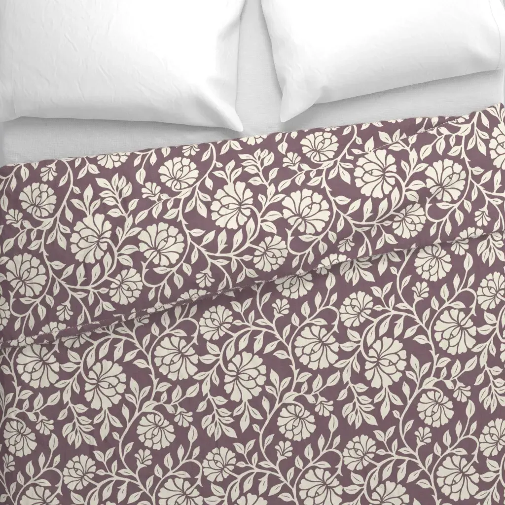 Flowers Block Print Indian Duvet Cover - Off-White alternate view