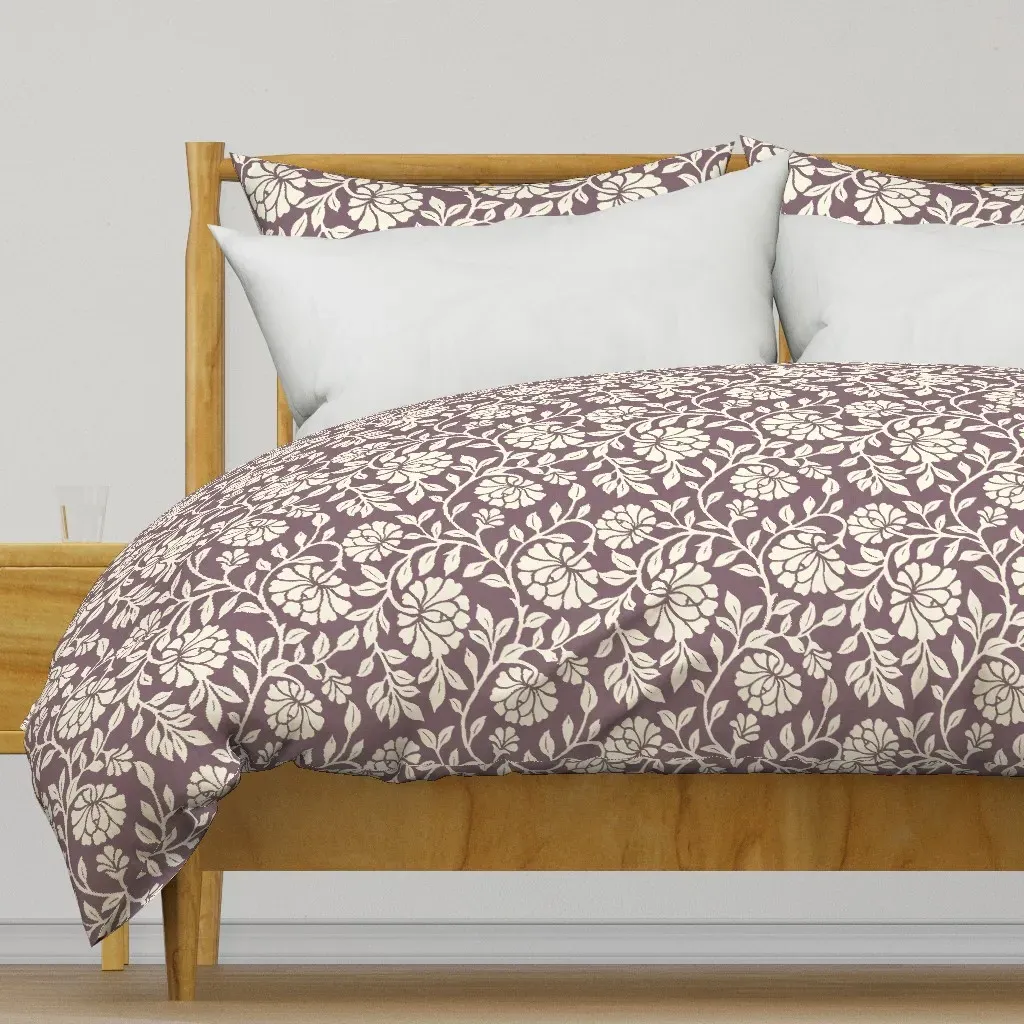 Flowers Block Print Indian Duvet Cover - Off-White product