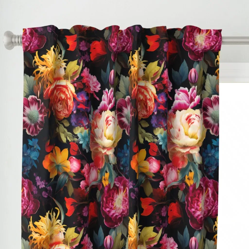 Flowers Bright Bold Big Curtain Panel - Deep Pink, Burgundy alternate view