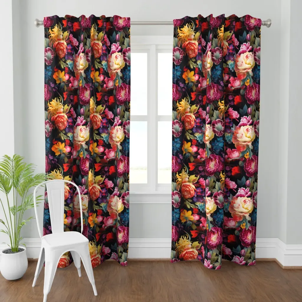Flowers Bright Bold Big Curtain Panel - Deep Pink, Burgundy product