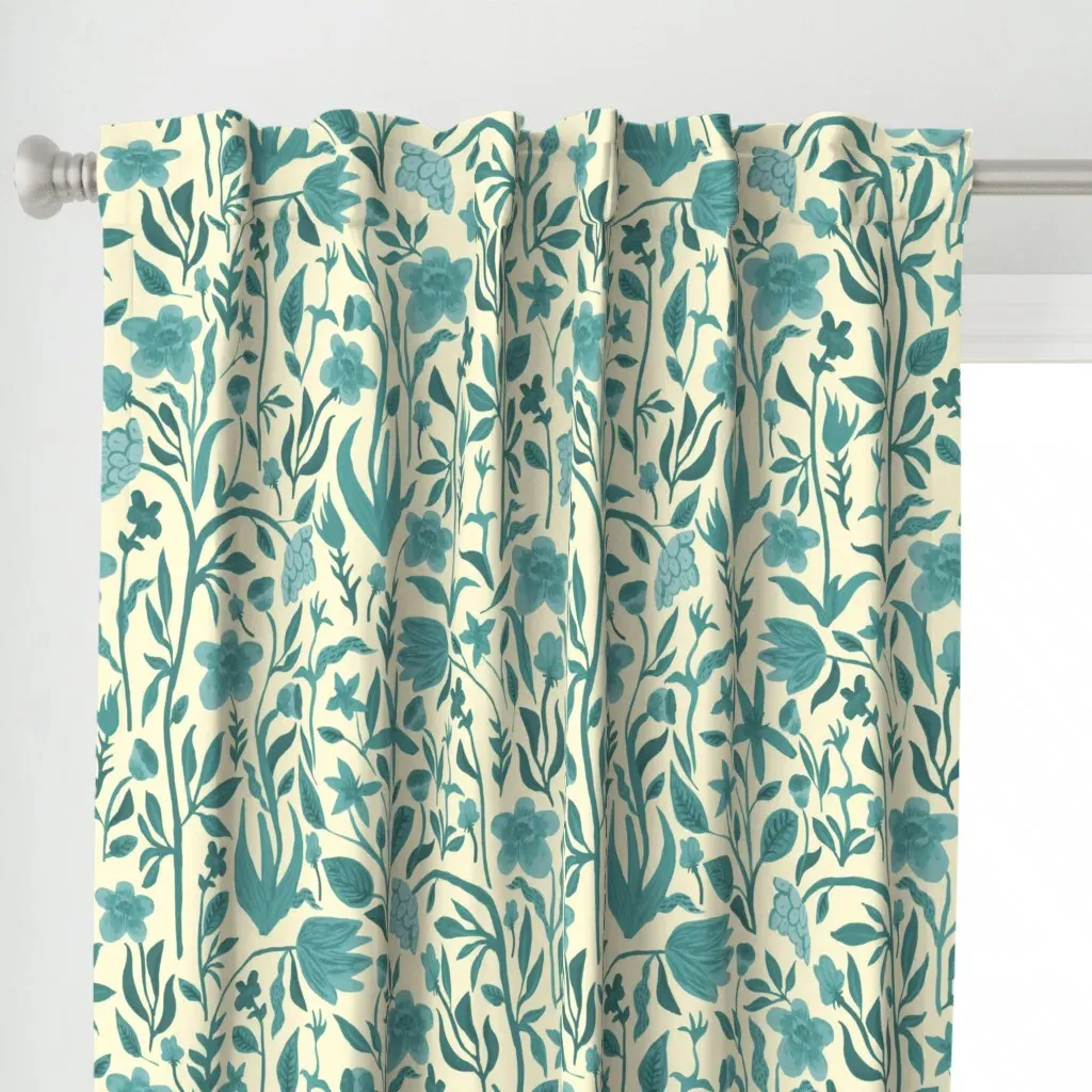 Flowers Field Curtain Panel - Teal alternate view