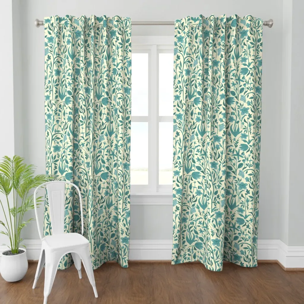 Flowers Field Curtain Panel - Teal product