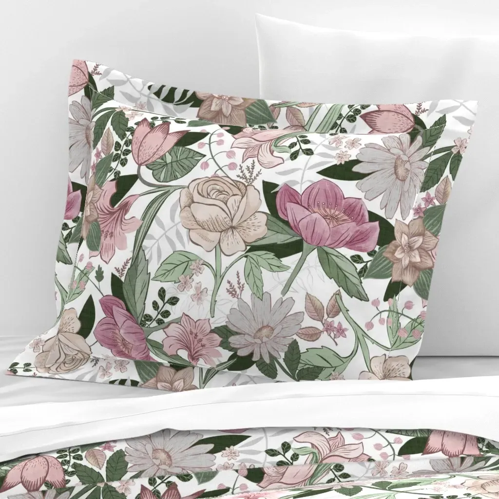 Flowers For Ashley Standard Flanged Pillowcase - Dusty Rose, Cotton Sateen product