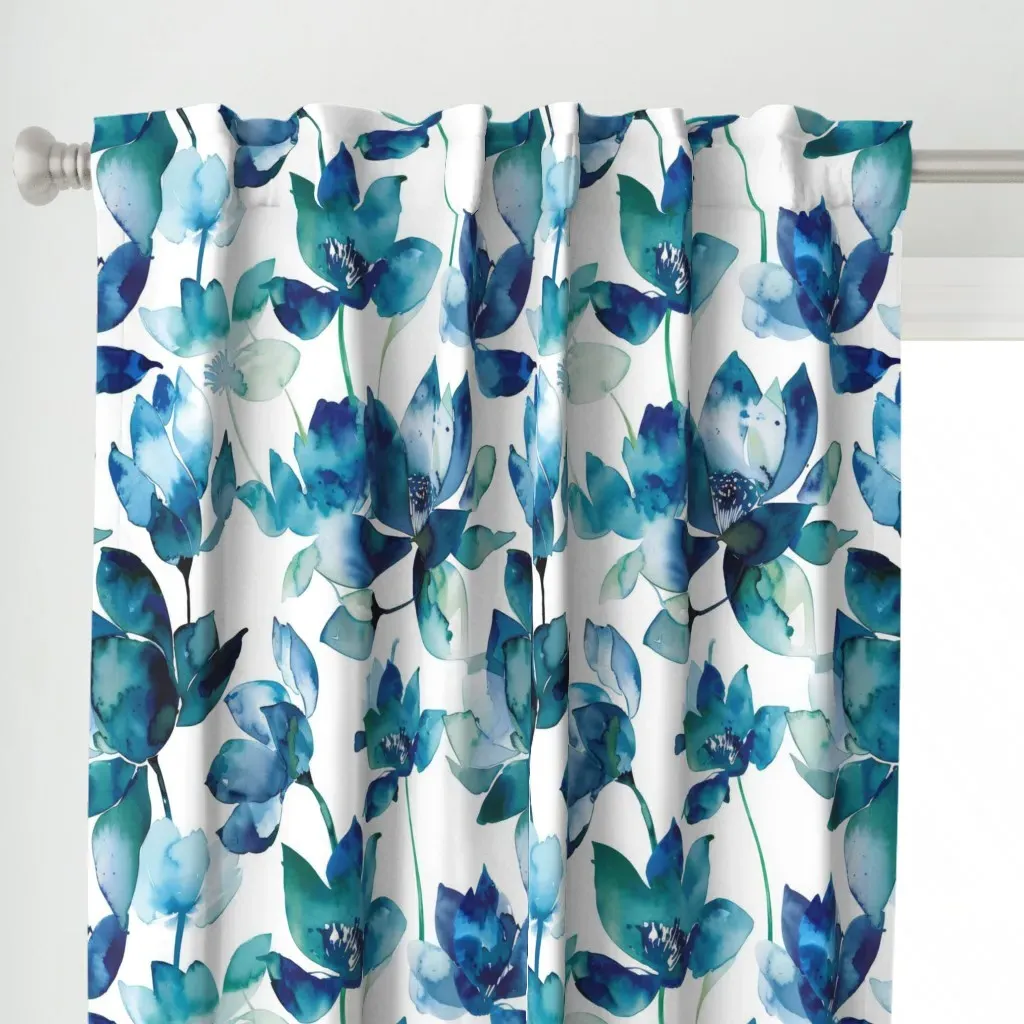 Flowers For The Peacocks Curtain Panel - Teal alternate view