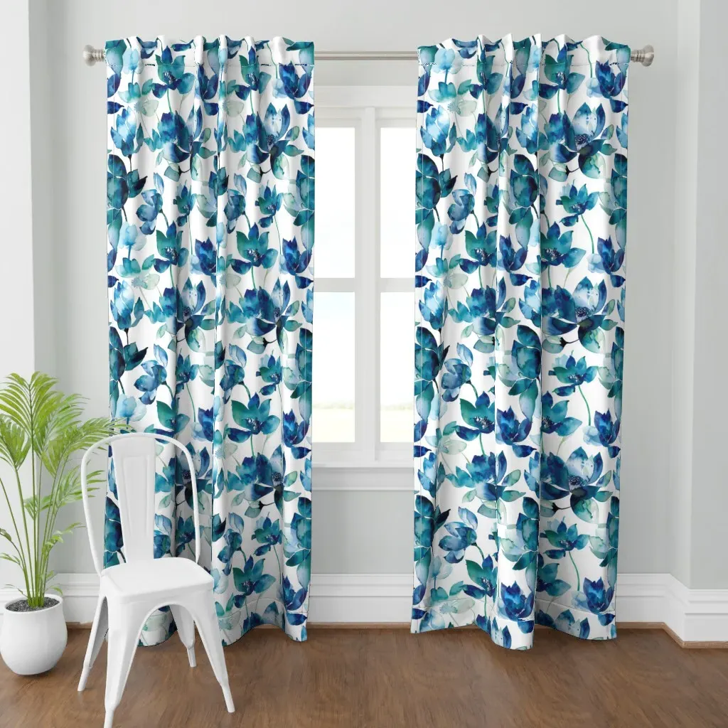 Flowers For The Peacocks Curtain Panel - Teal product