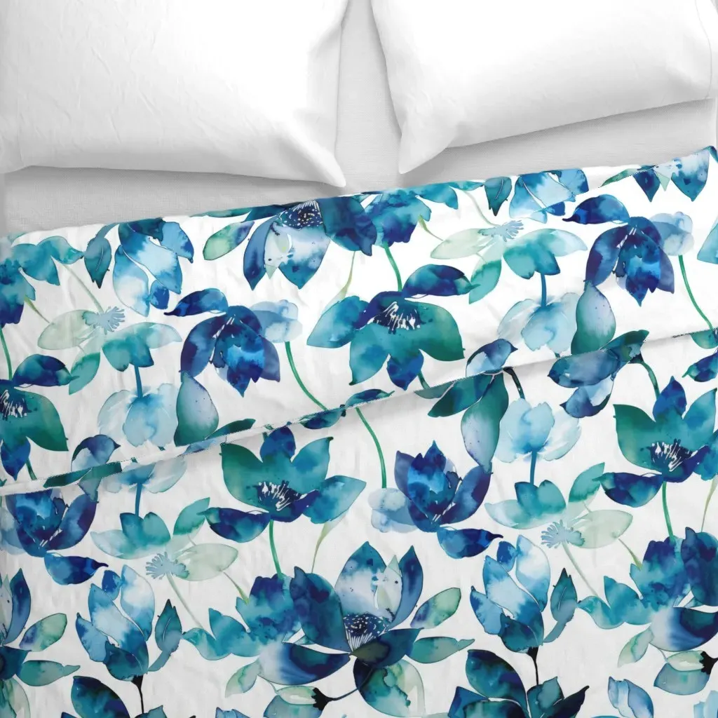 Flowers For The Peacocks Duvet Cover - Teal alternate view