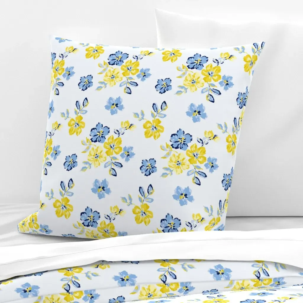 Flowers Of Lemony Yellow On Blue Euro Pillow Sham - Yellow product