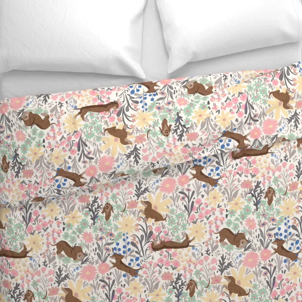 Flowery Dachshund Pastel Duvet Cover - Off-White alternate view