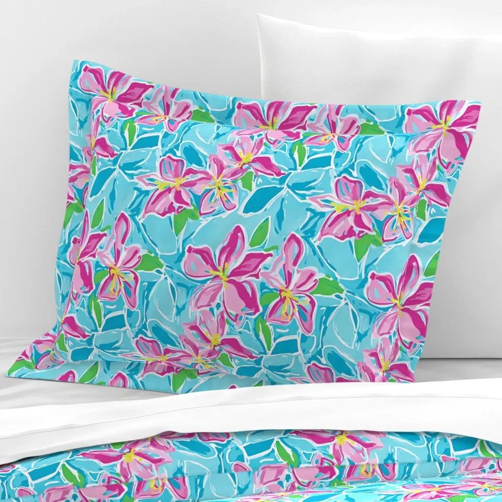 Flowery Pool Petite Wide Standard Flanged Cushion Cover - Pink, Cotton Sateen product
