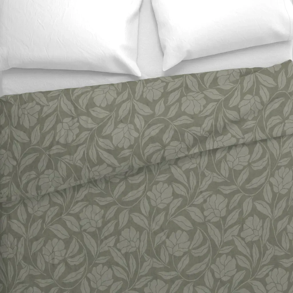 Flowing Sage Block Print Duvet Cover - Gray alternate view