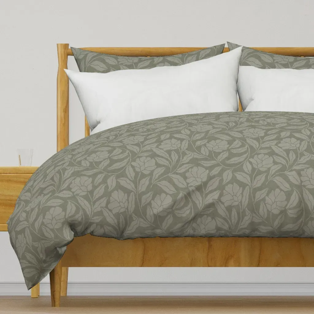 Flowing Sage Block Print Duvet Cover - Gray product